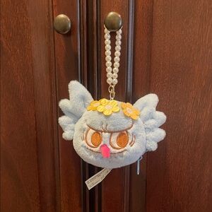 Pop Mart Cute Blue Plush Keychain with Pearl Handle The Monsters Labubu